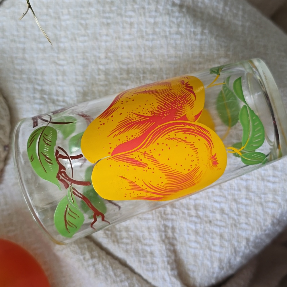 Vintage MCM PEARS on Branch Drinking Glass Swanky 1950 1960s Juice Bar Coctail